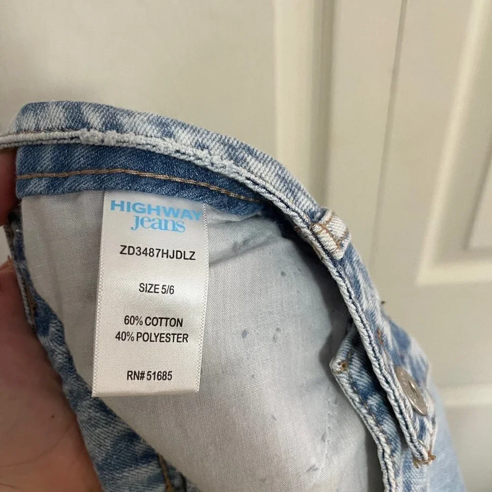 Highway Women's Colorblock Raw Hem Distressed Denim Mini Jean Shirt Size 5/6